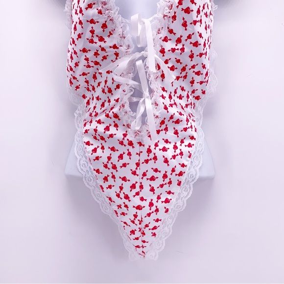 VINTAGE Heart and Bow Teddy Bodysuit Lingerie Size S/M - Picture 4 of 9